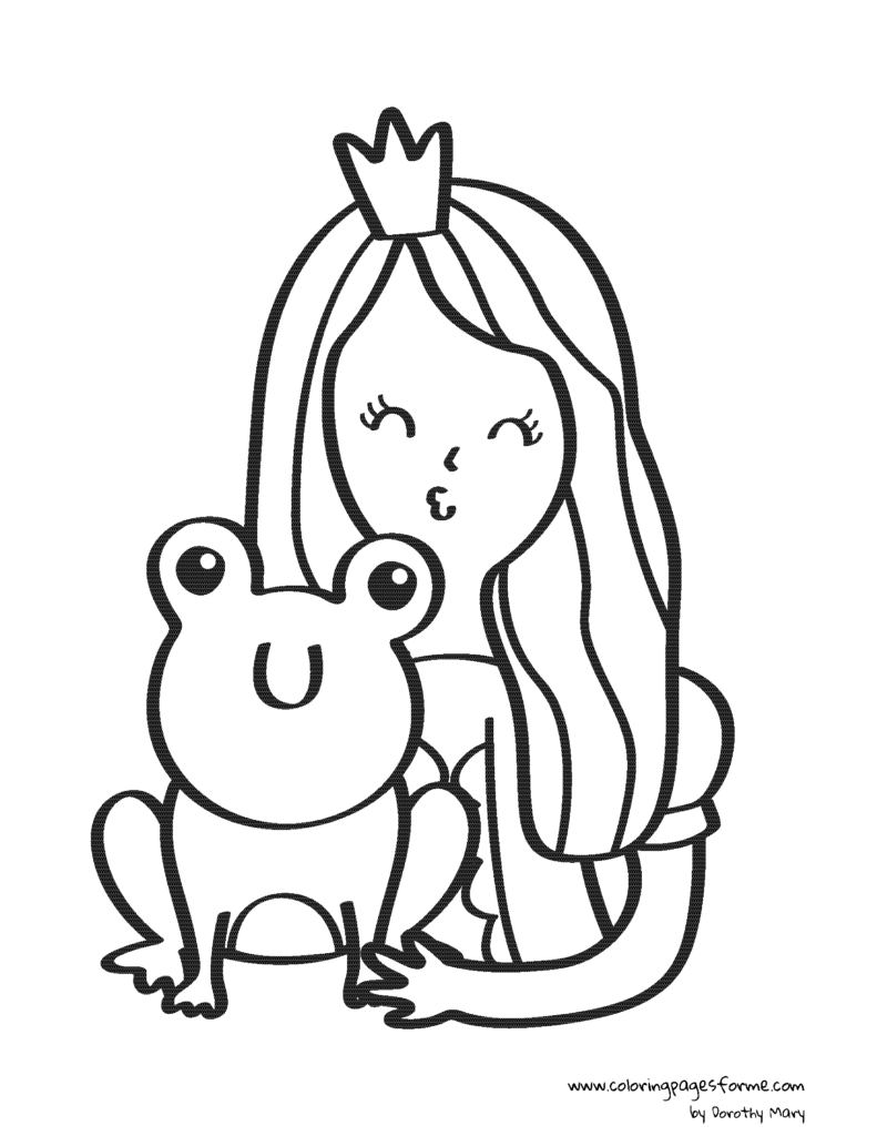 princess kissing frog coloring page