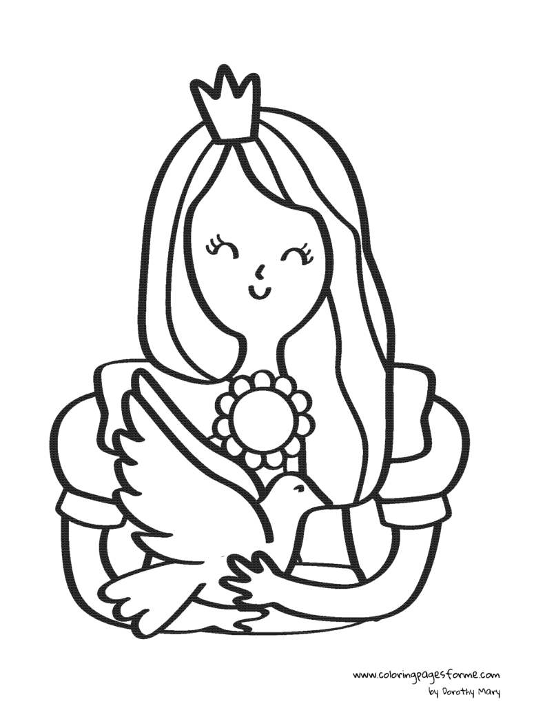 princess with a dove coloring page