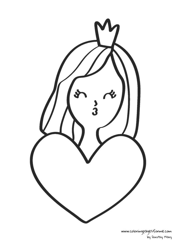 princess with heart coloring page