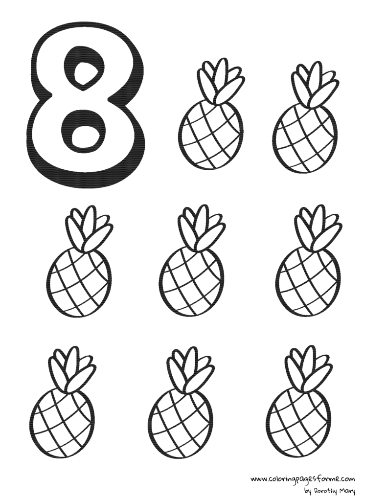 number counting eight pineapple coloring page