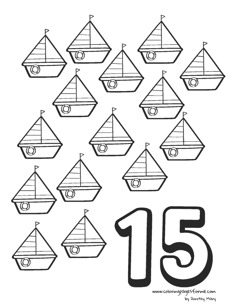 fifteen boats number counting coloring page