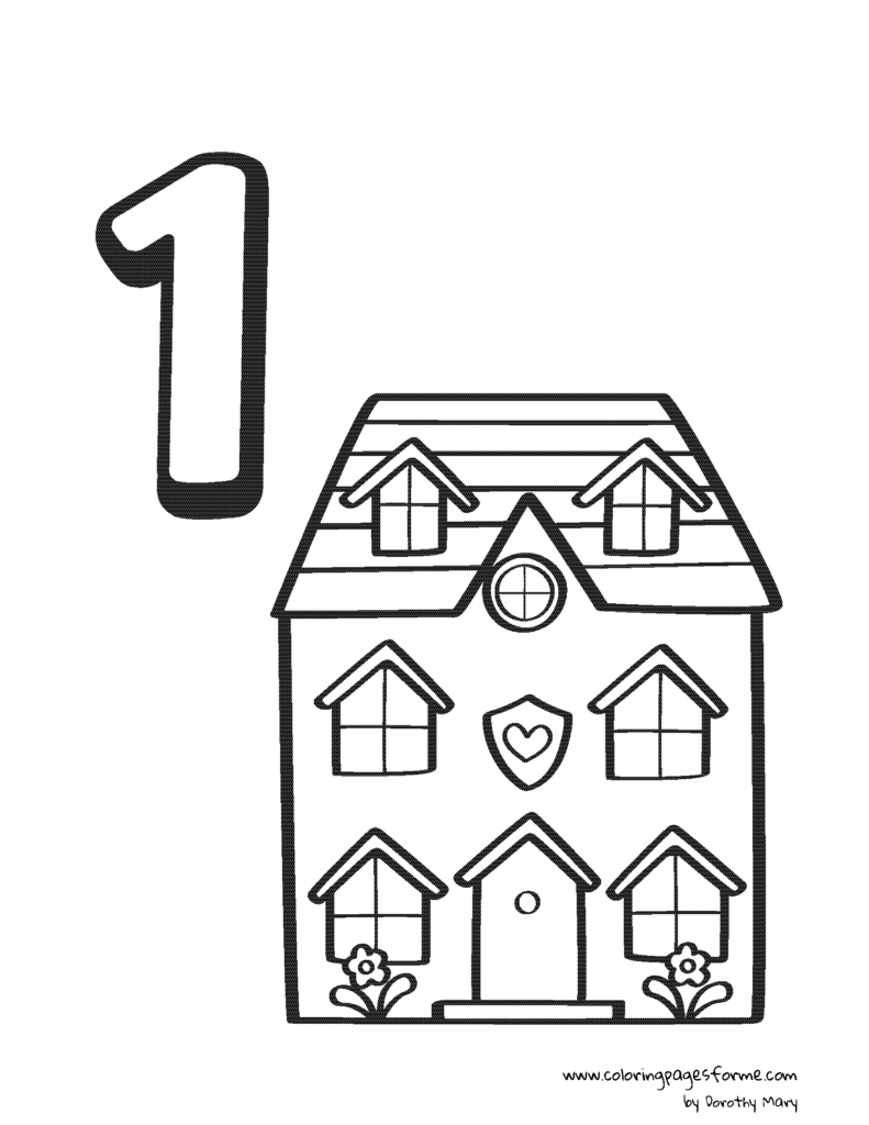 one house number counting coloring page