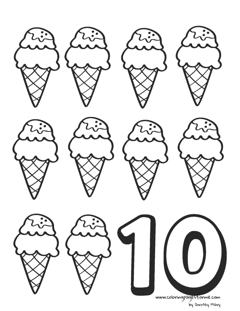 ten ice cream number counting coloring page