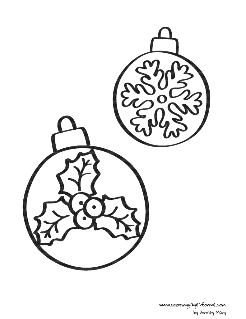 holly and snowflake bauble coloring page