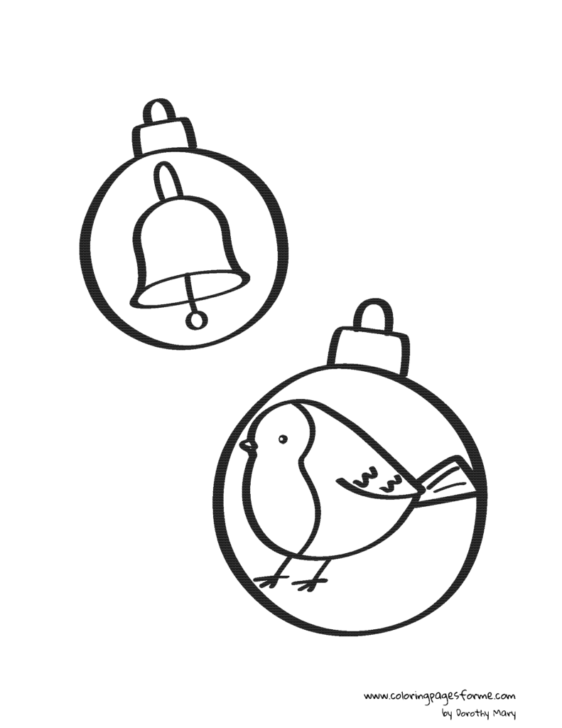 chistmas bauble robin and bell coloring page