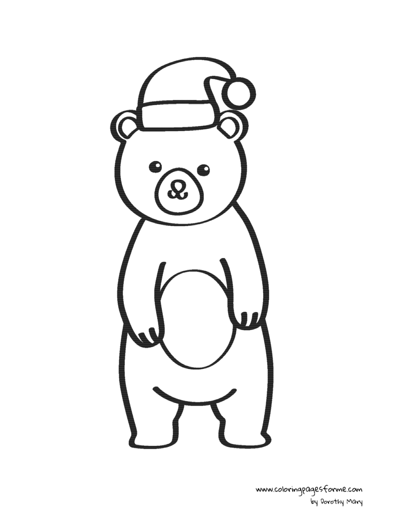 bear in a christmas hat coloring page