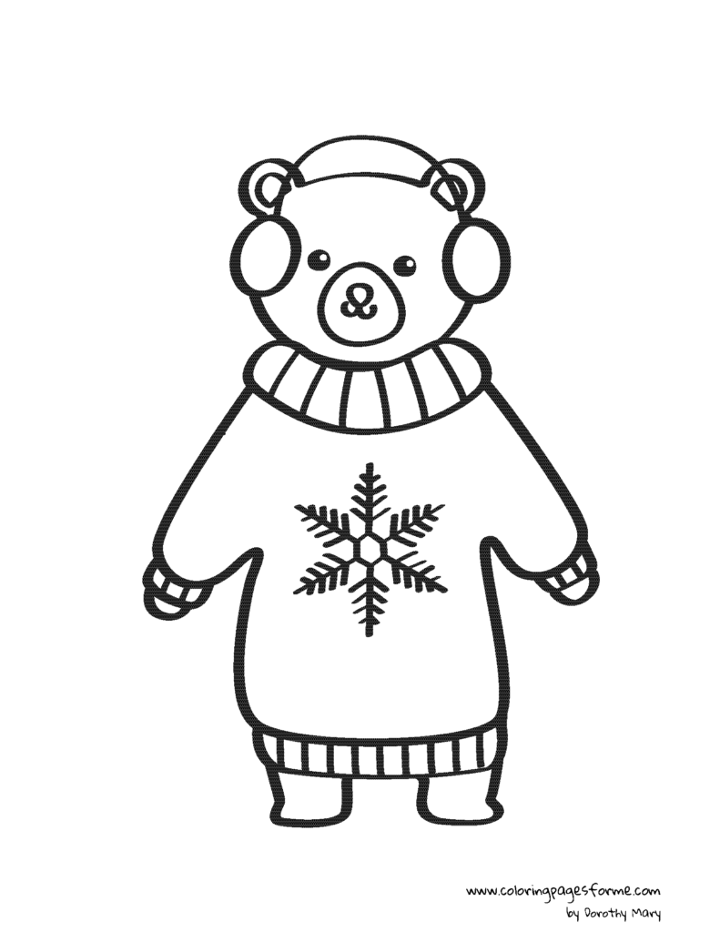 bear in a christmas sweater coloring page