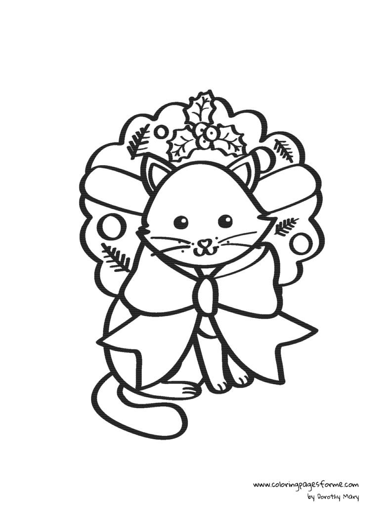 cat and wreath coloring page