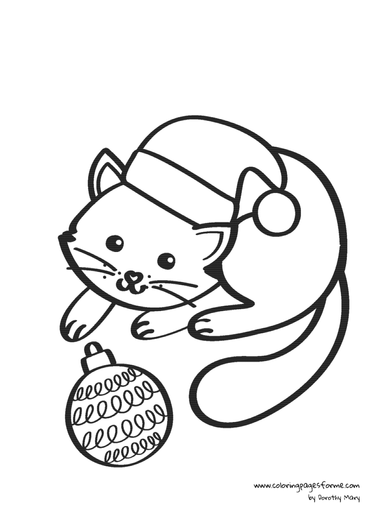 cat playing with bauble coloring page