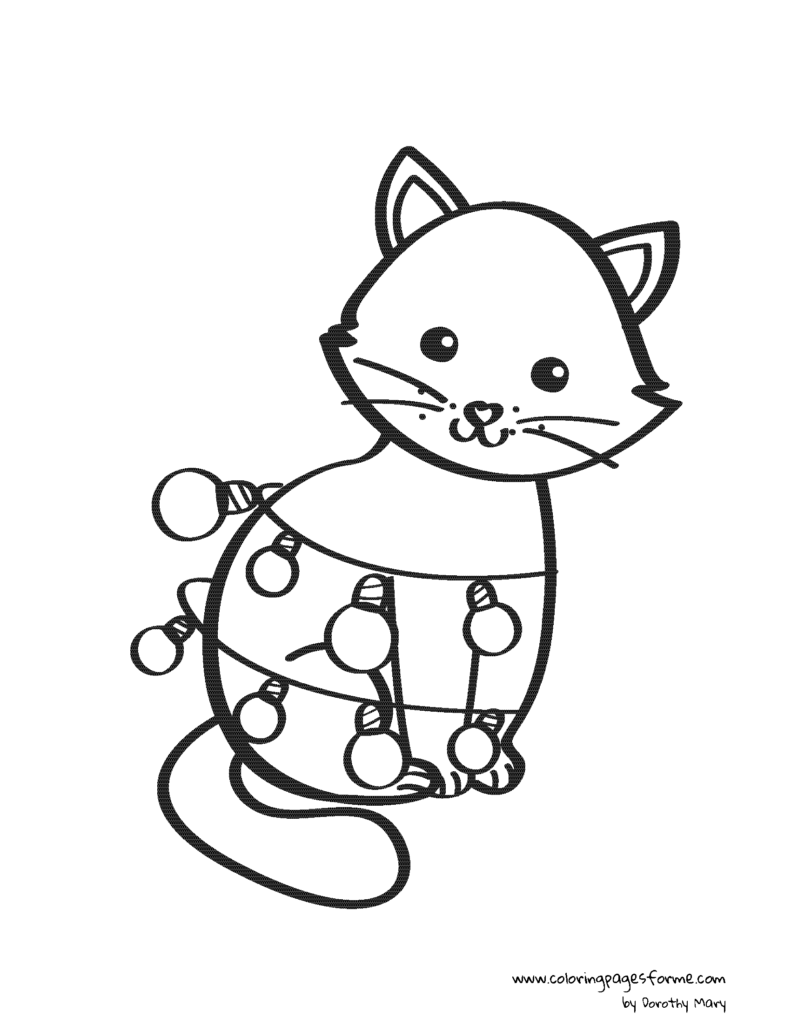 cat playing with lights coloring page