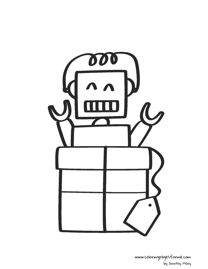 christmas present robot coloring page