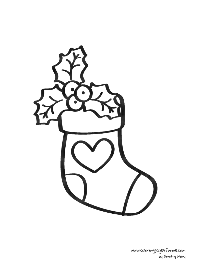 christmas stocking with holly coloring page