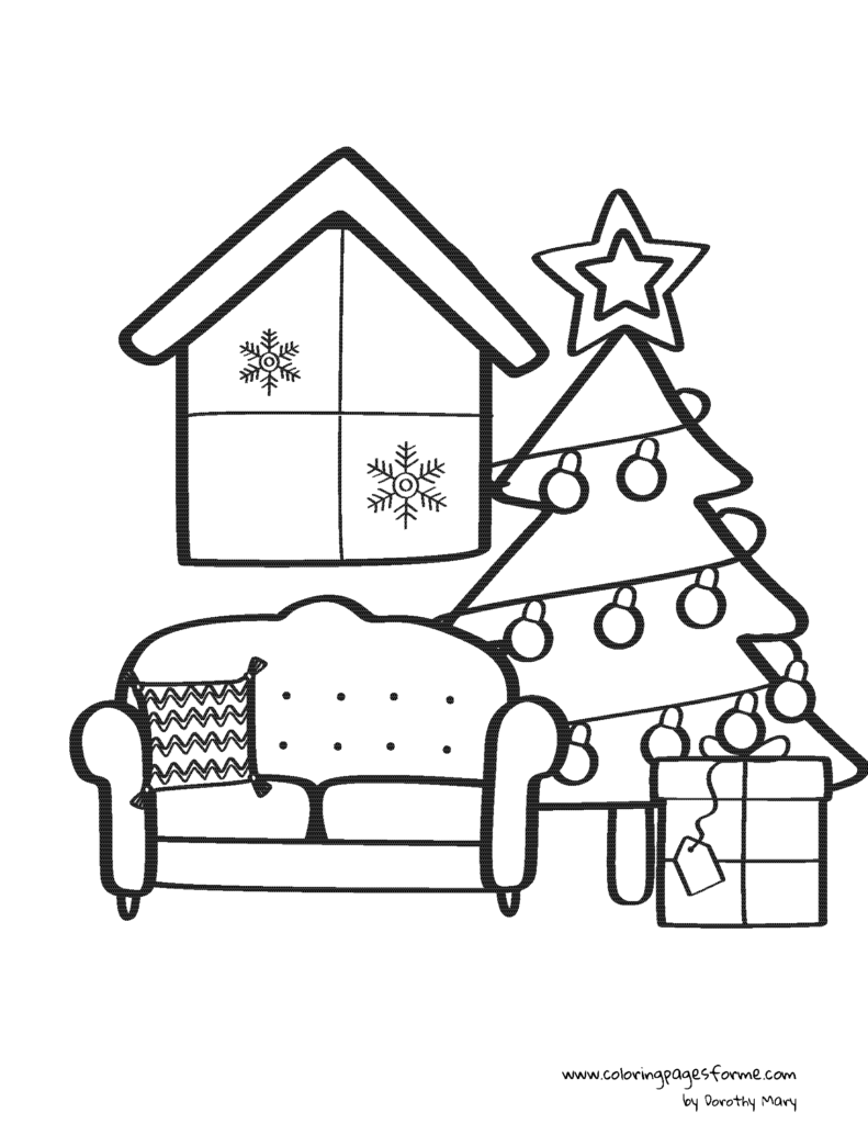 christmas living room coloring page