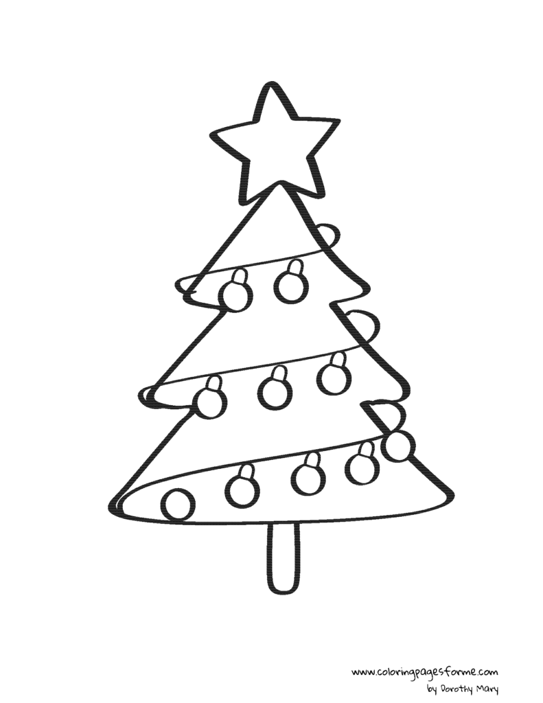 Christmas tree with a star and lights coloring page