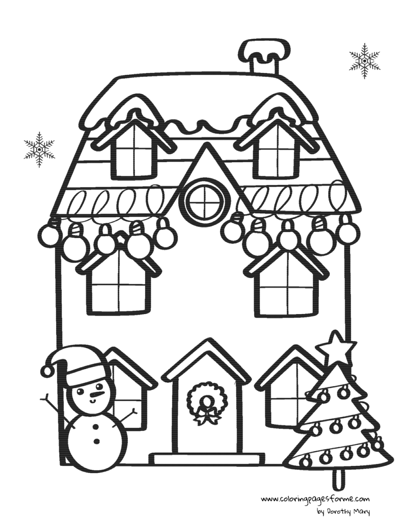 decorated house christmas coloring page