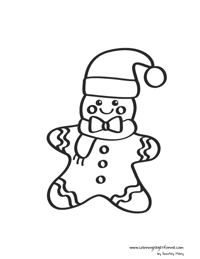 happy gingerbreadman in a hat coloring page