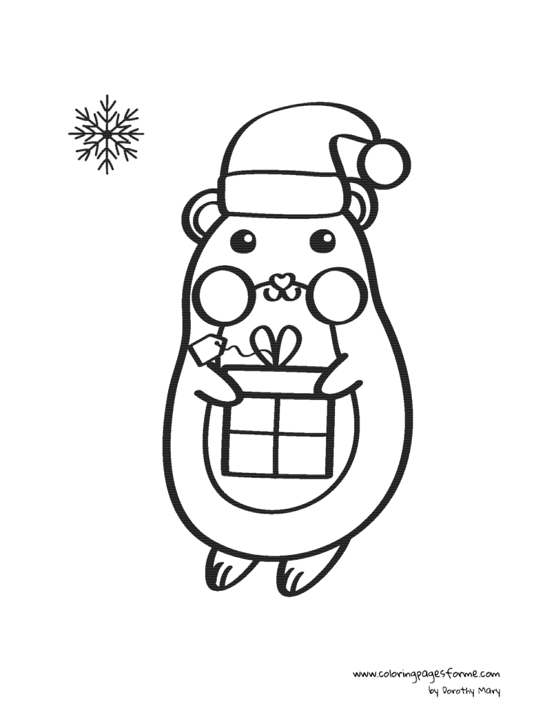 hamster with a gift coloring page