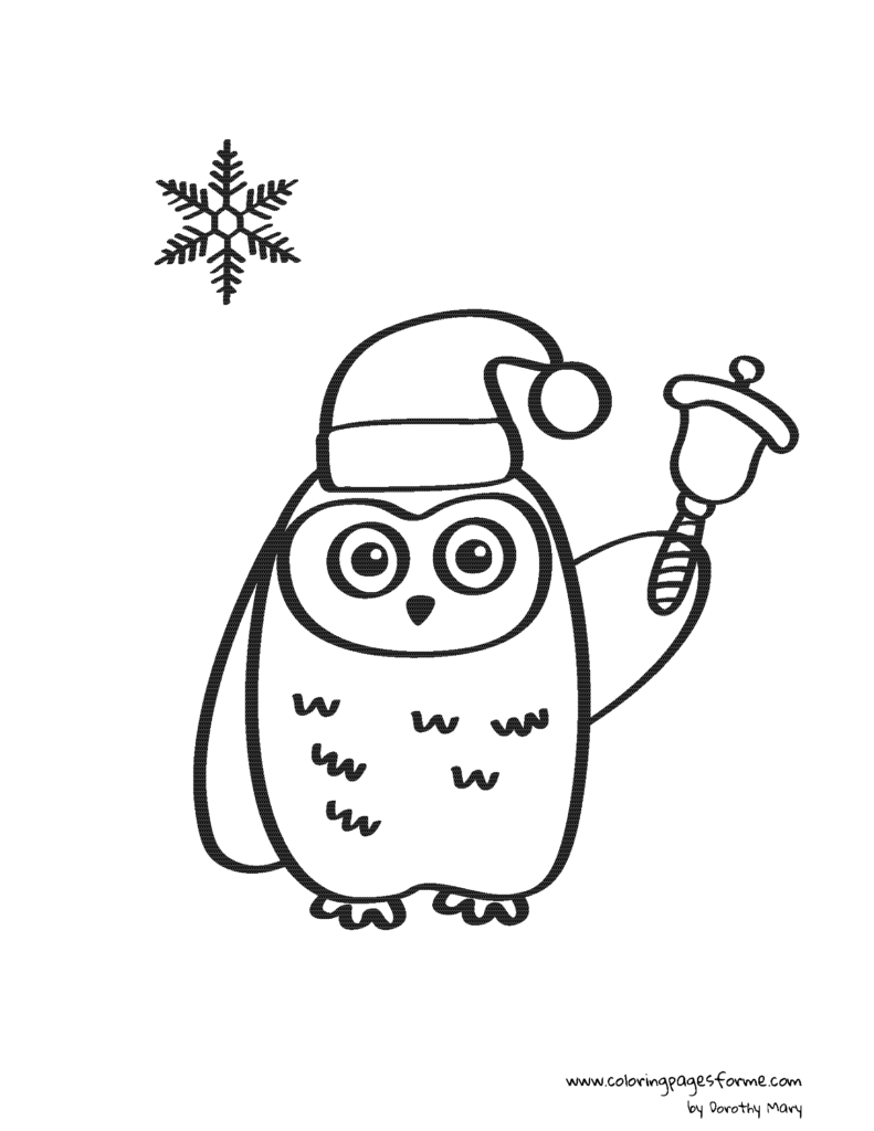 owl with a christmas bell coloring page