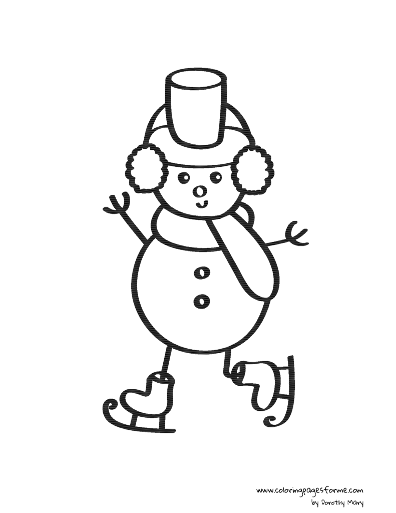 snowman on skates coloring page