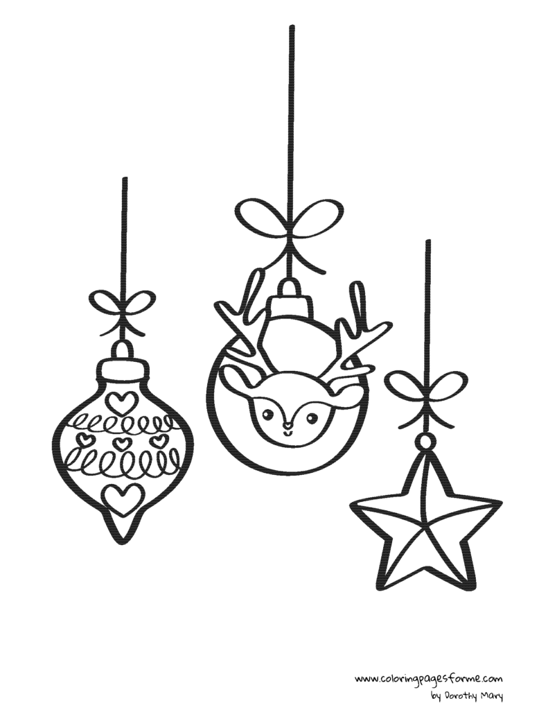 three baubles coloring page