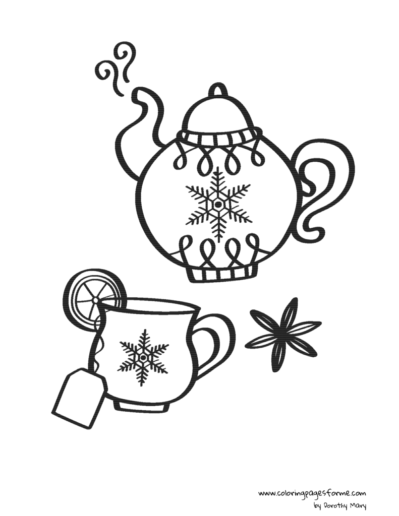 winter tea coloring page