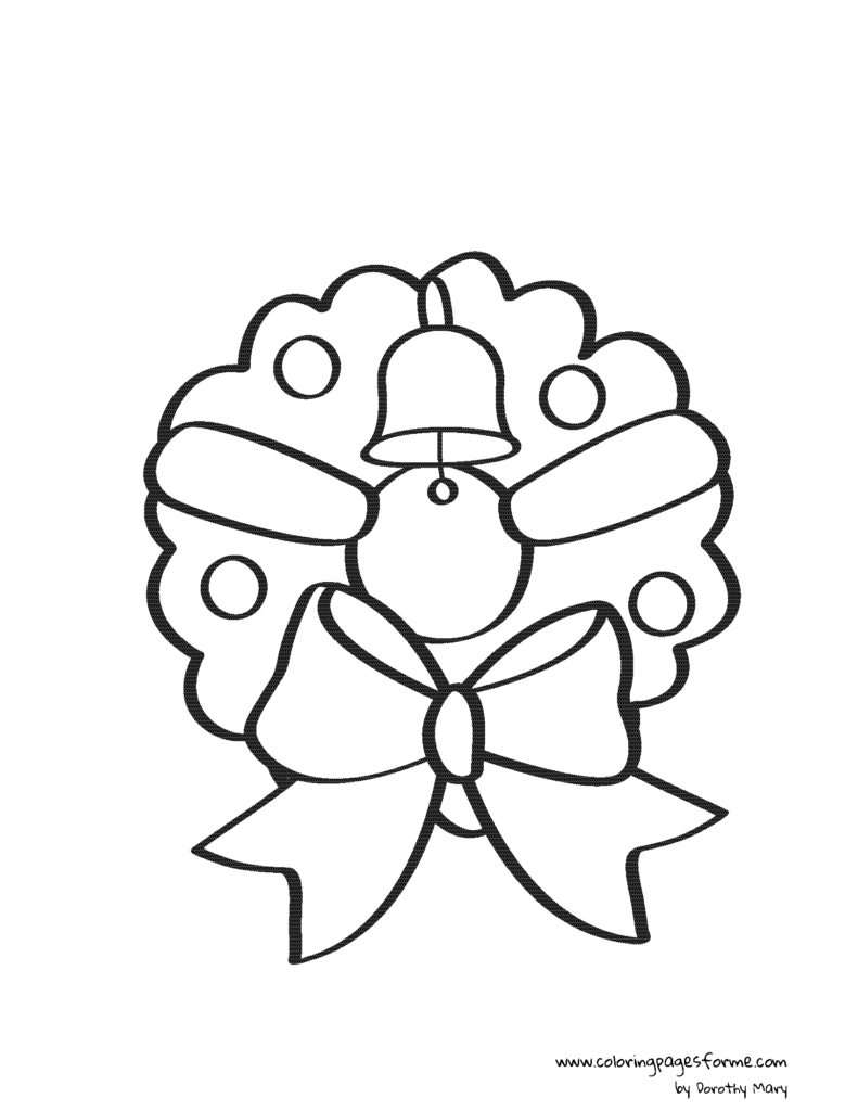 christmas wreath with bell coloring page