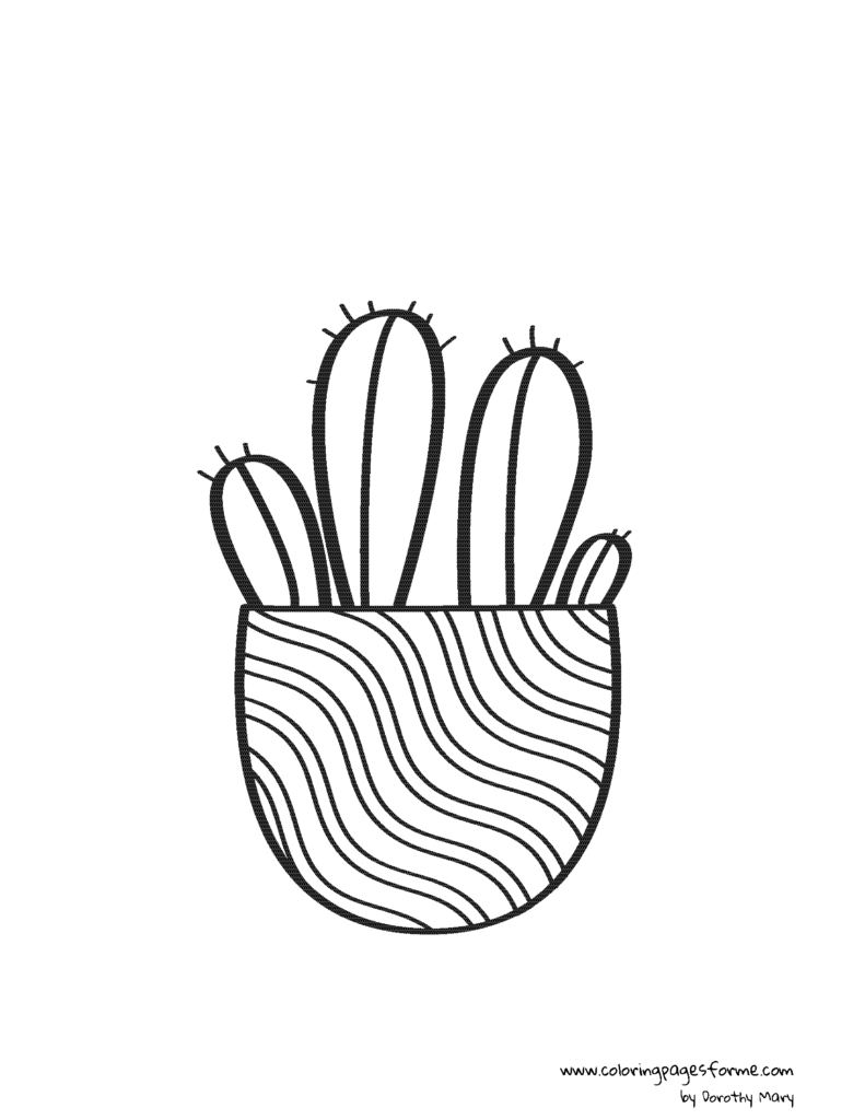 cactus in a pot coloring page