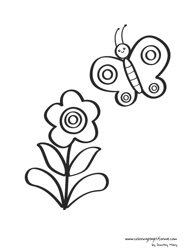 flower and butterfly coloring page