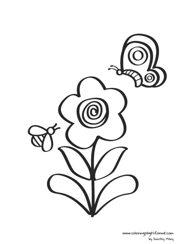 bee and butterfly coloring page