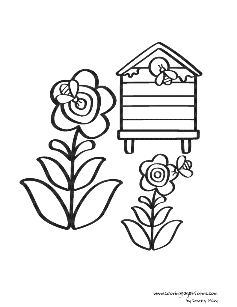 flowers and bees coloring page