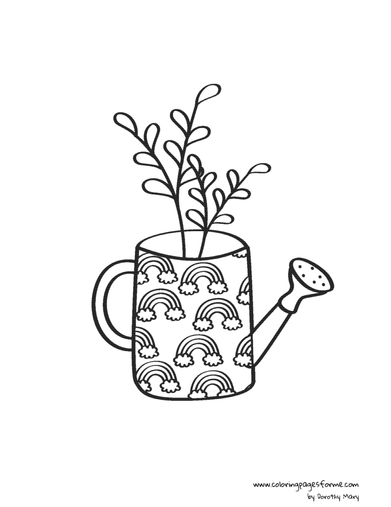 plants in a watering can coloring page