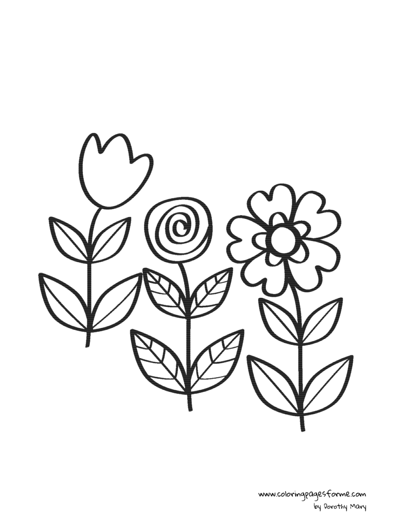 three flowers coloring page