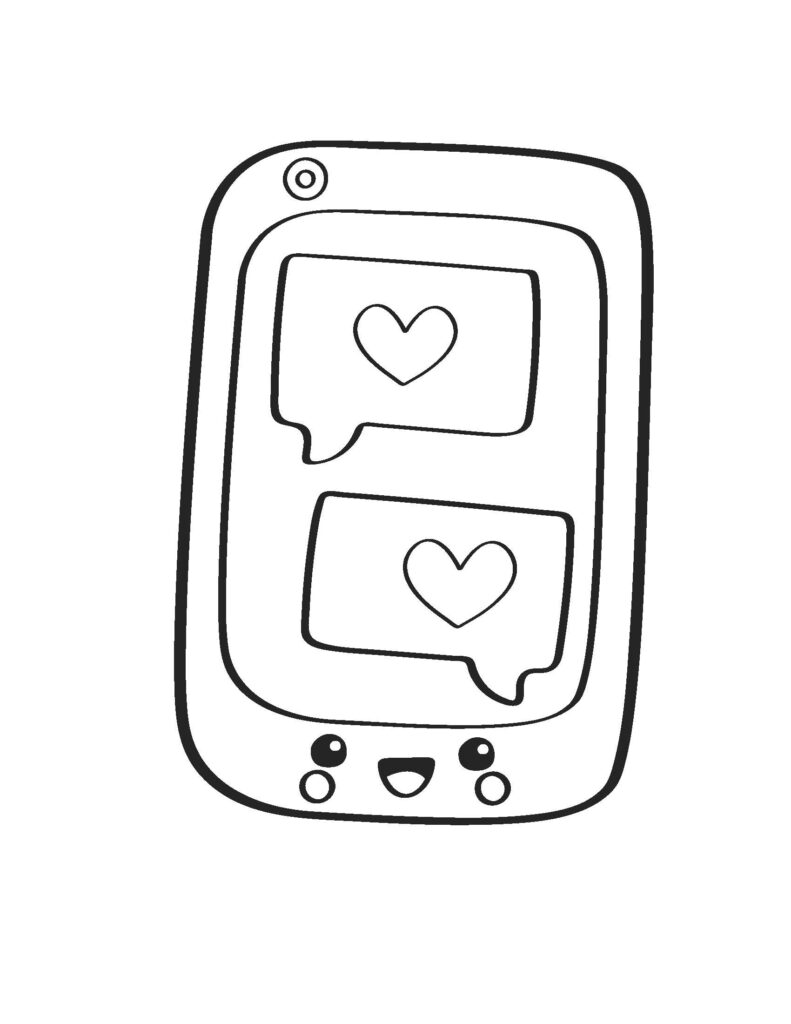 kawaii smartphone coloring page for kids free and printable