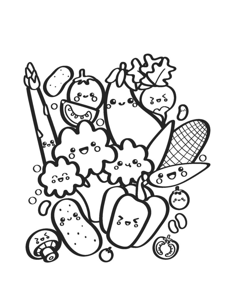 kawaii vegetables coloring page for kids