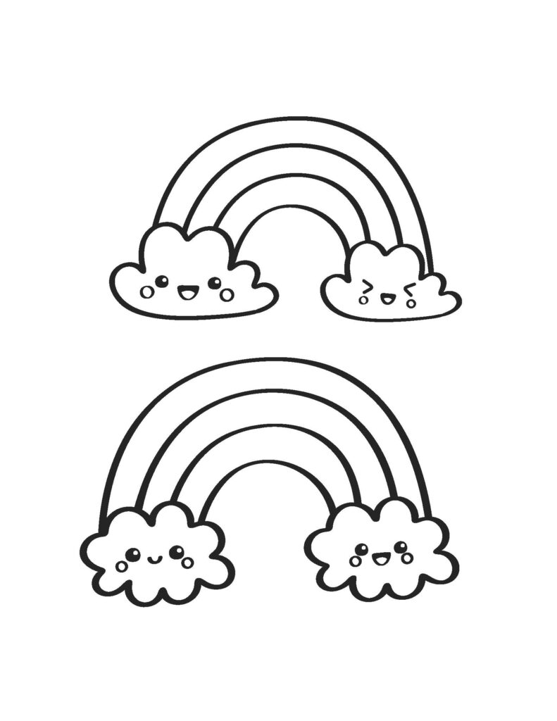 kawaii coloring pages with cute rainbows PDF for kids