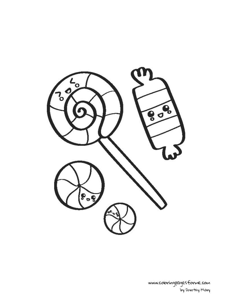 kawaii candycoloring page for children easy and printable