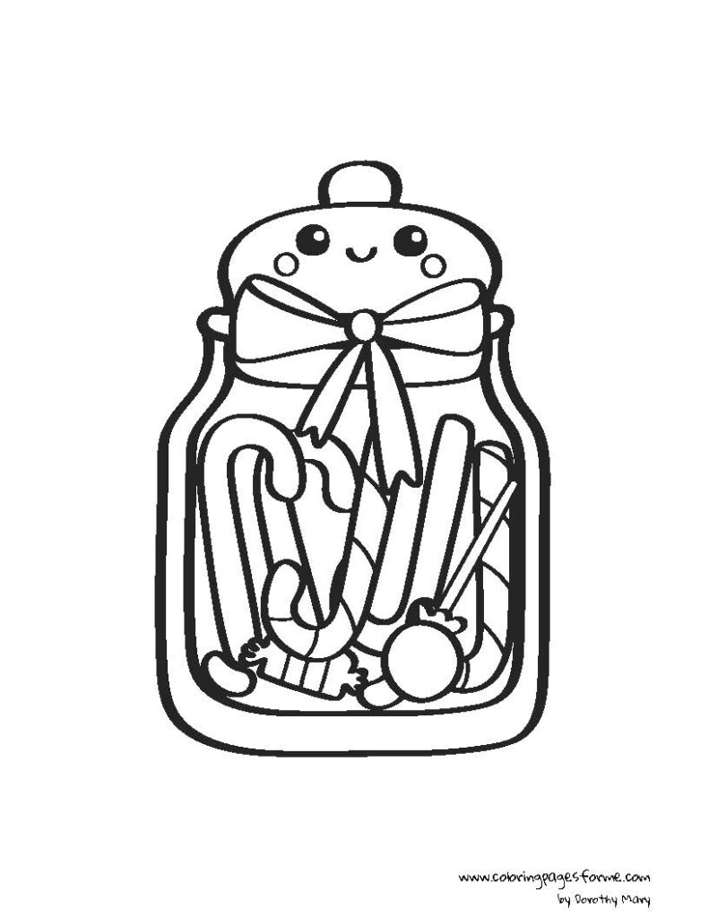 cute kawaii jar full of candies and lolilpops coloring page fork kids printable