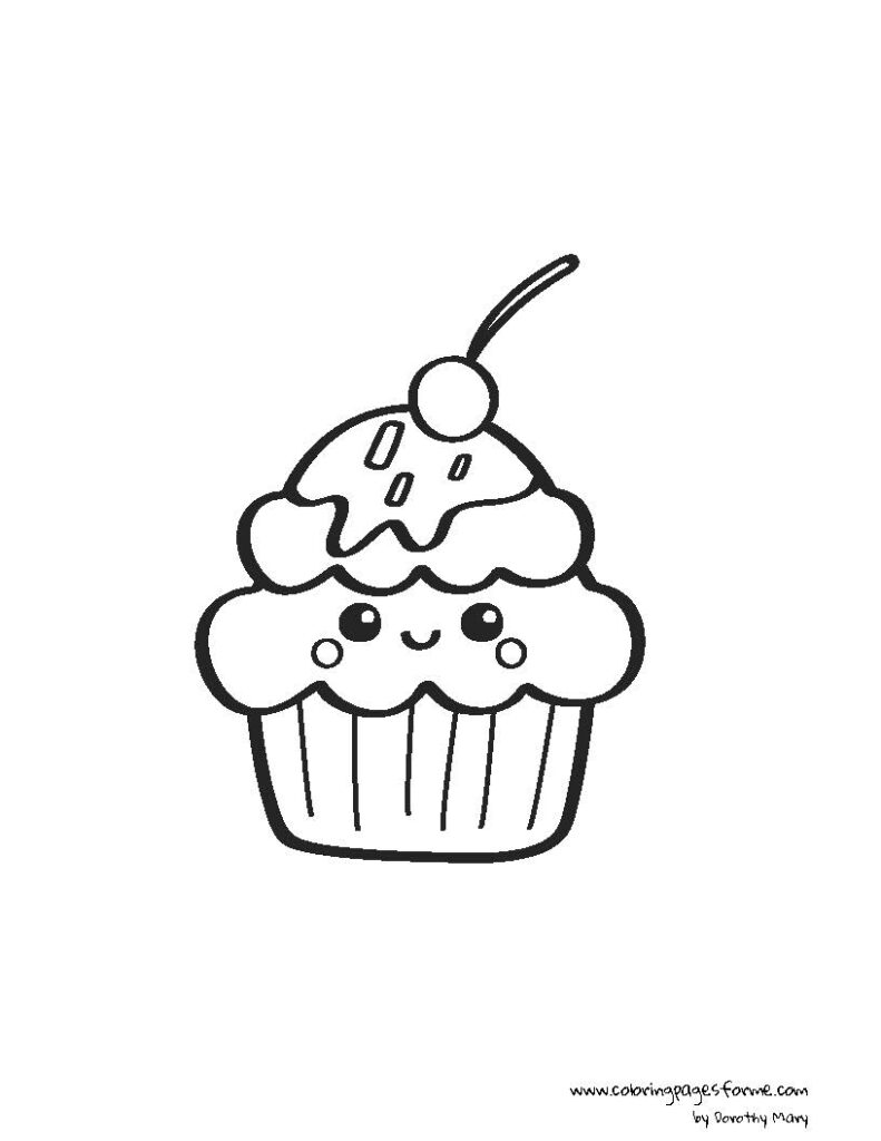 cute kawaii cupcake coloring page for kids free and printable
