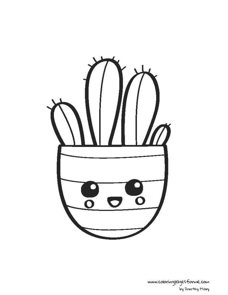 lovely kawaii cactus coloring page free and printable