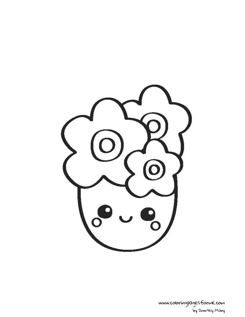 cute kawaii flower in a pot coloring page downloadable PDF