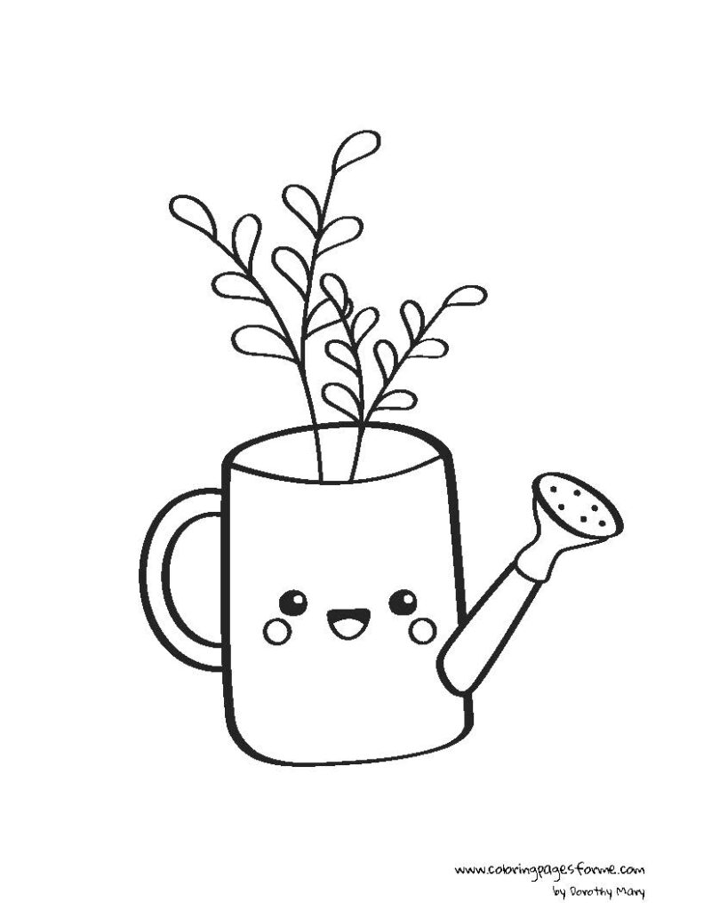 happy kawaii watering can coloring page easy and ready to print