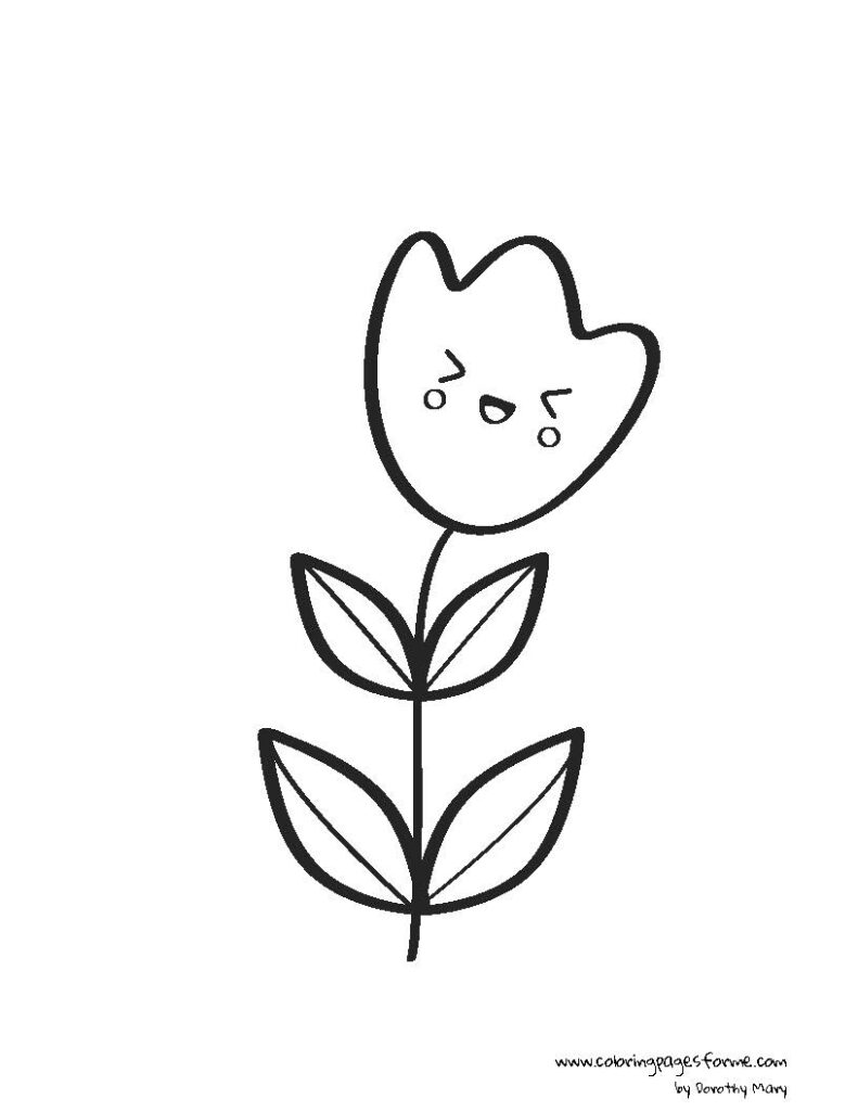 easy kawaii tulip flower coloring page PDF