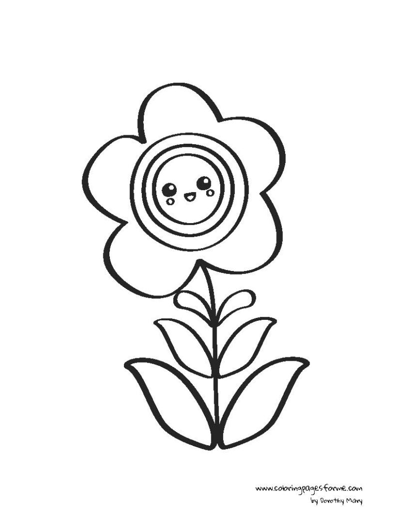 kawaii happy flower coloring page for kids to download