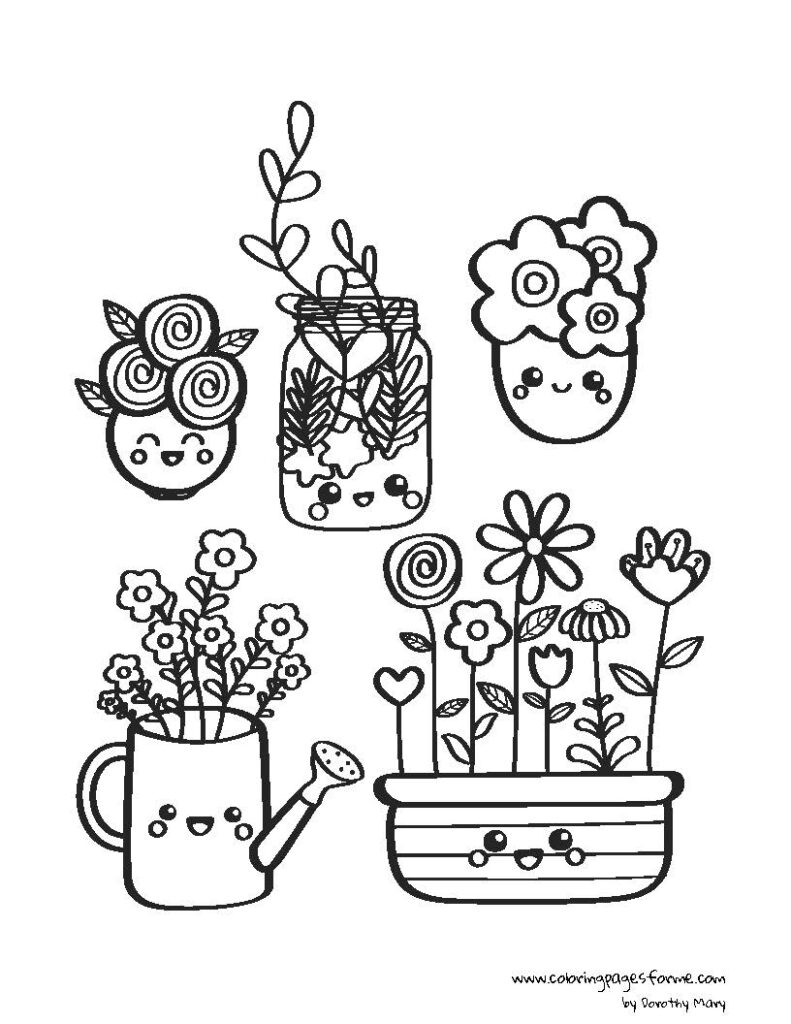 cute and easy printable kawaii plants and flowers for kids
