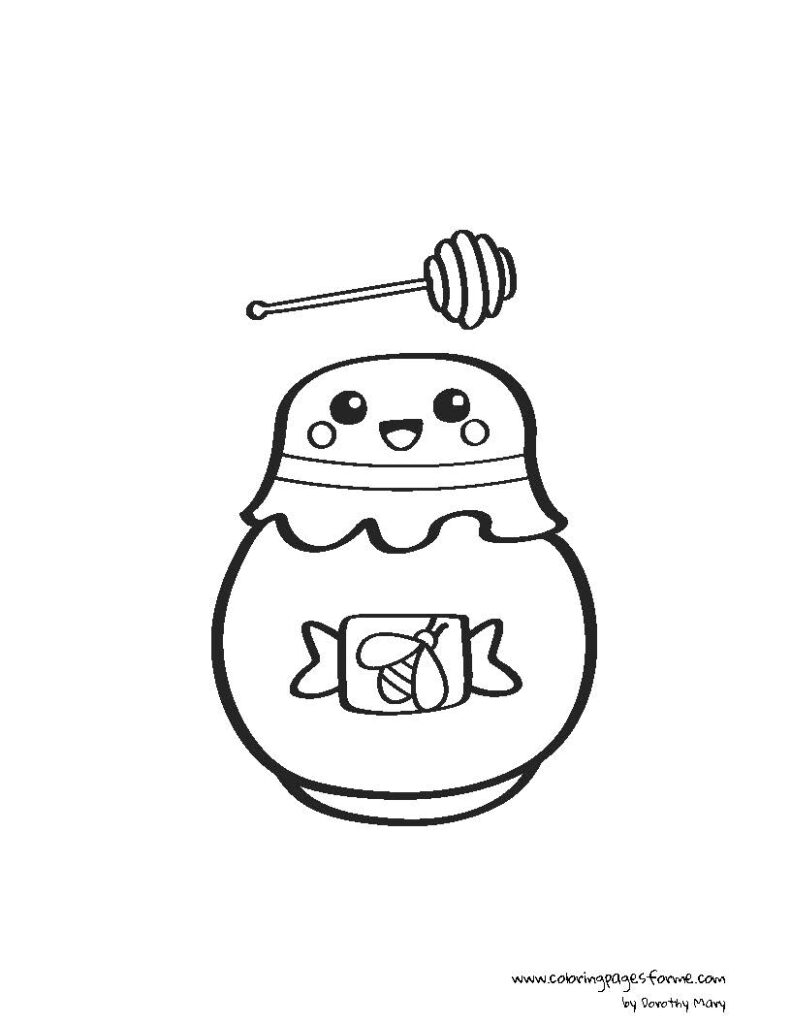 kawaii honey coloring page for children downloadable