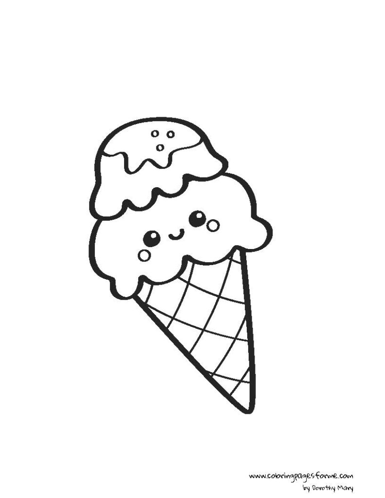 cute kawaii ice-cream coloring page for kids free and printable PDF
