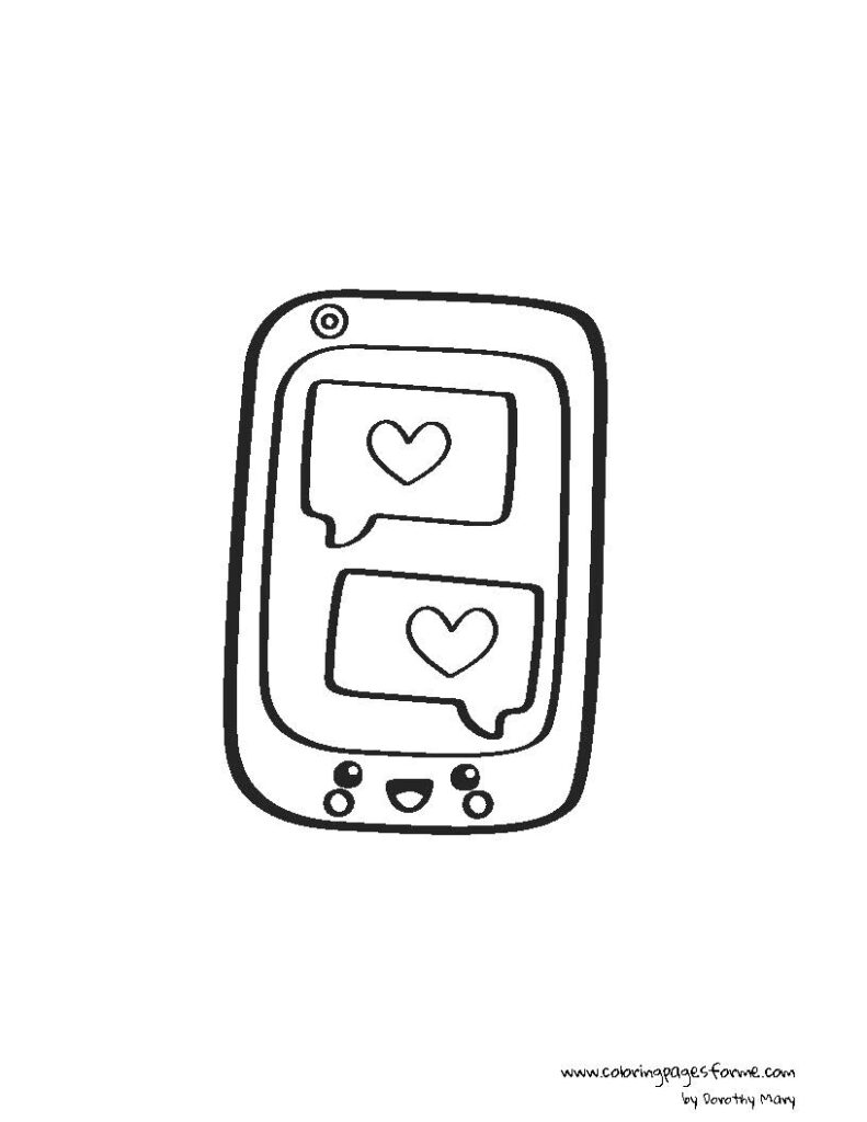 cute kawaii smartphone coloring page for kids free and printable