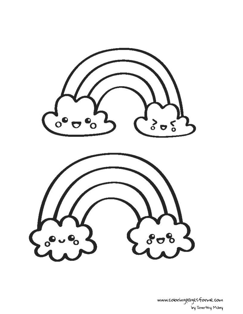 cute and happy kawaii rainbow coloring pages for kids free printable PDF for kids