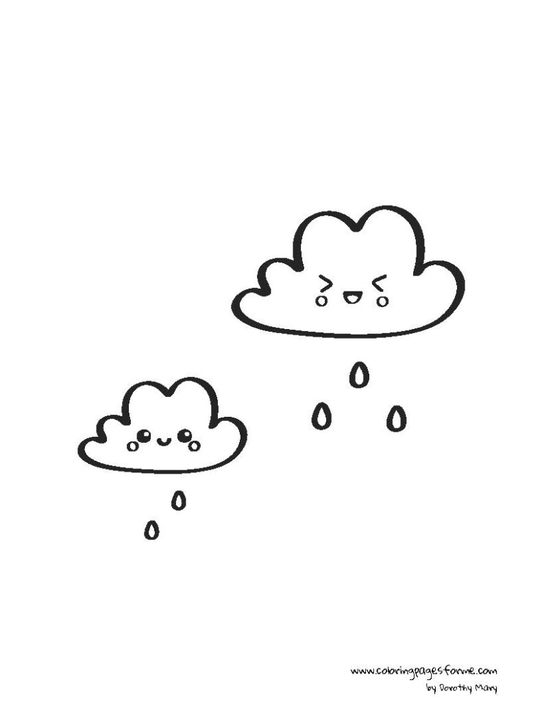 cute rainy kawaii coloring page free downloadable PDF for kids
