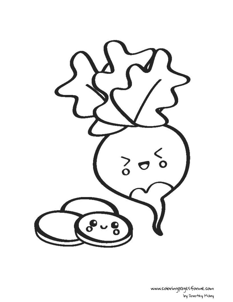 free and printable radish coloring page - kawai style